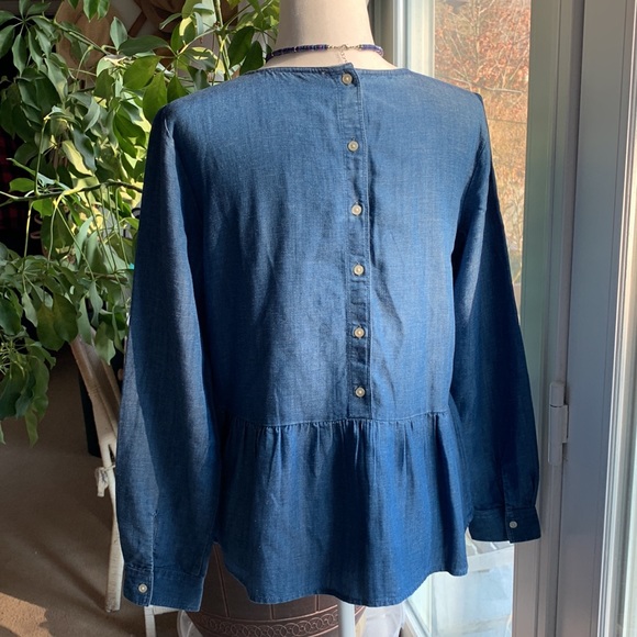 Chambray Denim Peplum Shirt Approx Sz M - Picture 4 of 11